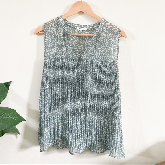 Pleione Tops - Floral sleeveless blouse. Sage and white floral